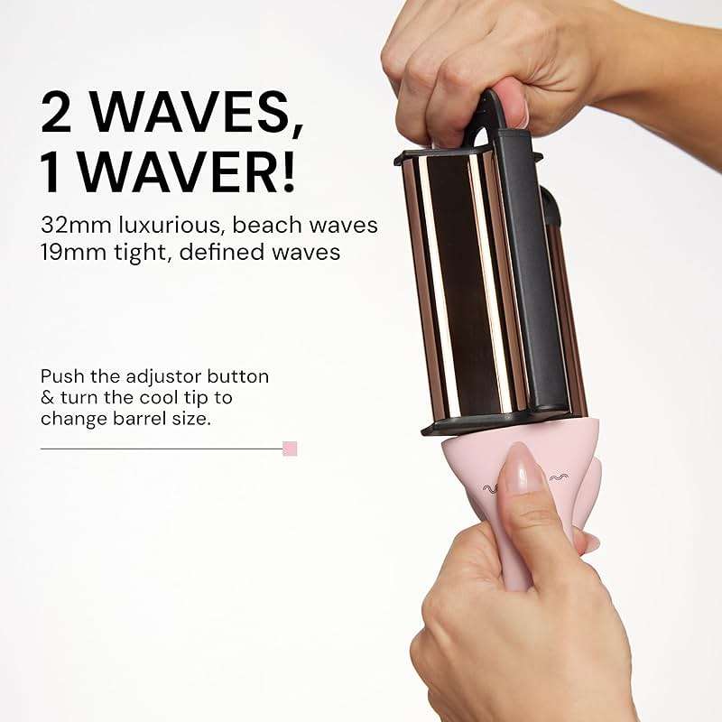 L'ANGE HAIR VersaWaver | 2-in-1 Adjustable Titanium Hair Waver & Crimper | 19mm & 32mm Barrels for Beach Waves & Defined Crimps | 3 Barrel Hair Tool with Heat Glove & Mat, Dual Voltage | Blush - Image 3
