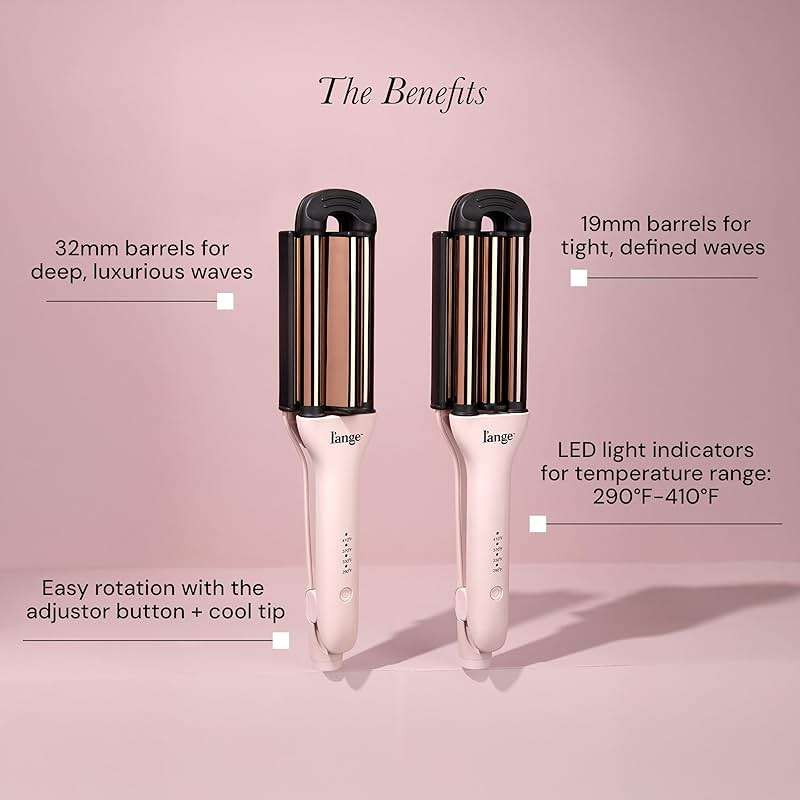 L'ANGE HAIR VersaWaver | 2-in-1 Adjustable Titanium Hair Waver & Crimper | 19mm & 32mm Barrels for Beach Waves & Defined Crimps | 3 Barrel Hair Tool with Heat Glove & Mat, Dual Voltage | Blush - Image 5