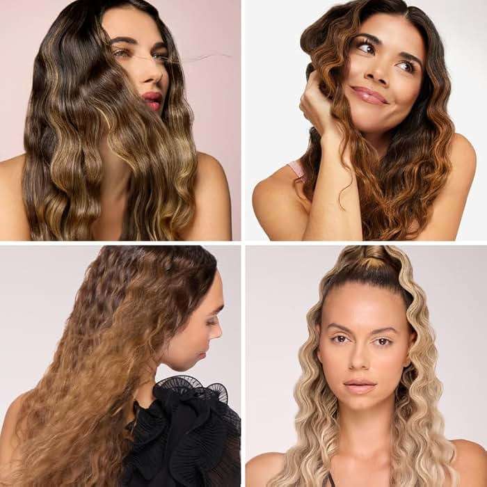 L'ANGE HAIR VersaWaver | 2-in-1 Adjustable Titanium Hair Waver & Crimper | 19mm & 32mm Barrels for Beach Waves & Defined Crimps | 3 Barrel Hair Tool with Heat Glove & Mat, Dual Voltage | Blush - Image 8