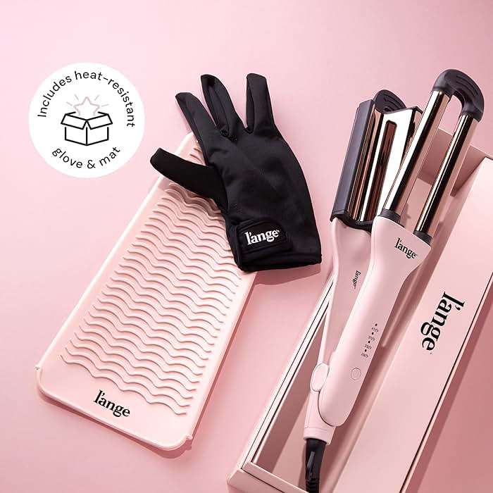 L'ANGE HAIR VersaWaver | 2-in-1 Adjustable Titanium Hair Waver & Crimper | 19mm & 32mm Barrels for Beach Waves & Defined Crimps | 3 Barrel Hair Tool with Heat Glove & Mat, Dual Voltage | Blush - Image 9