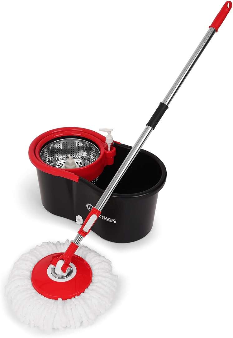 Simpli-Magic 360° Spin Mop and Bucket with Wringer – 3 High-Absorbent Microfiber Washable Heads – Spinning Mop and Bucket Set for All Types Floor Cleaning (Black) - Image 3