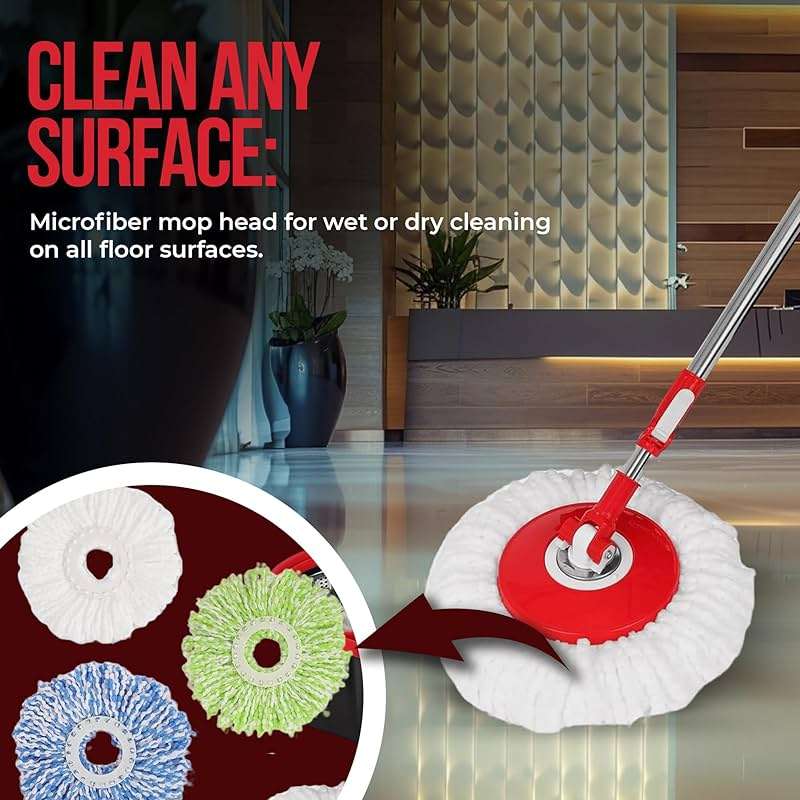 Simpli-Magic 360° Spin Mop and Bucket with Wringer – 3 High-Absorbent Microfiber Washable Heads – Spinning Mop and Bucket Set for All Types Floor Cleaning (Black) - Image 4