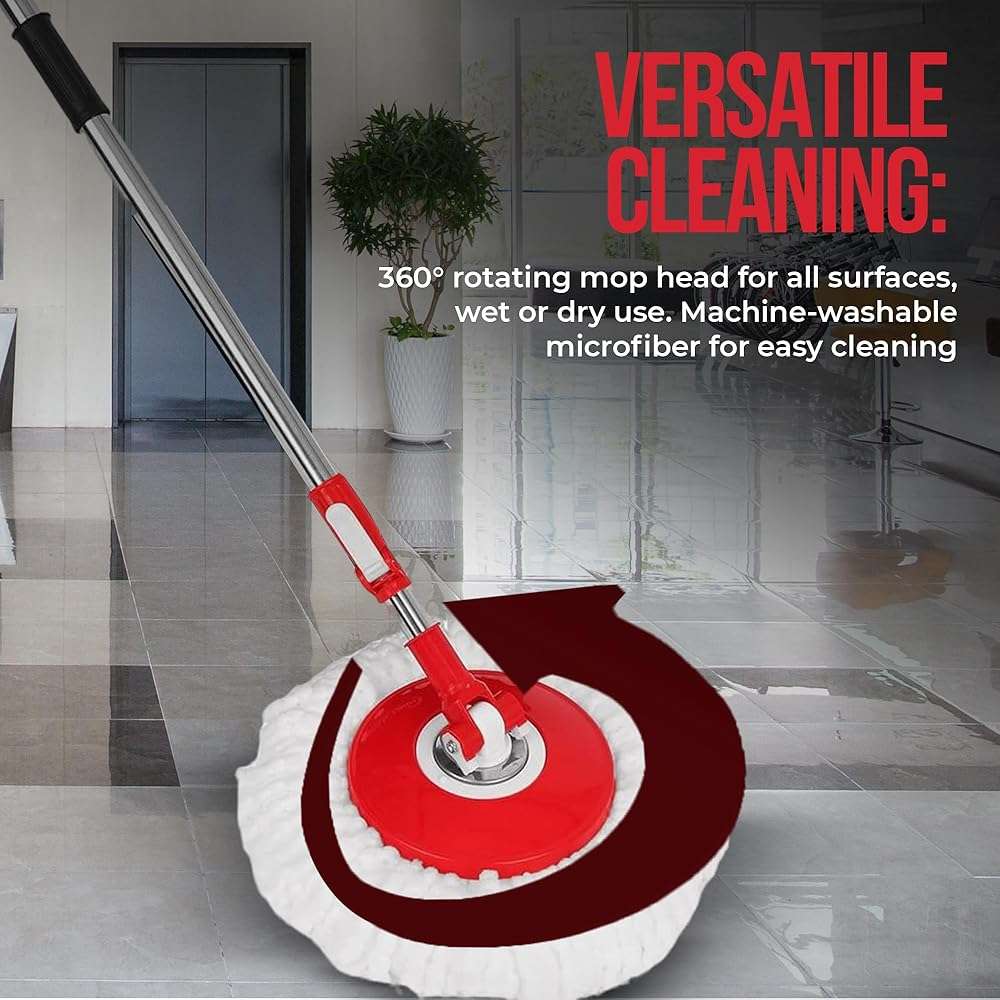 Simpli-Magic 360° Spin Mop and Bucket with Wringer – 3 High-Absorbent Microfiber Washable Heads – Spinning Mop and Bucket Set for All Types Floor Cleaning (Black) - Image 7