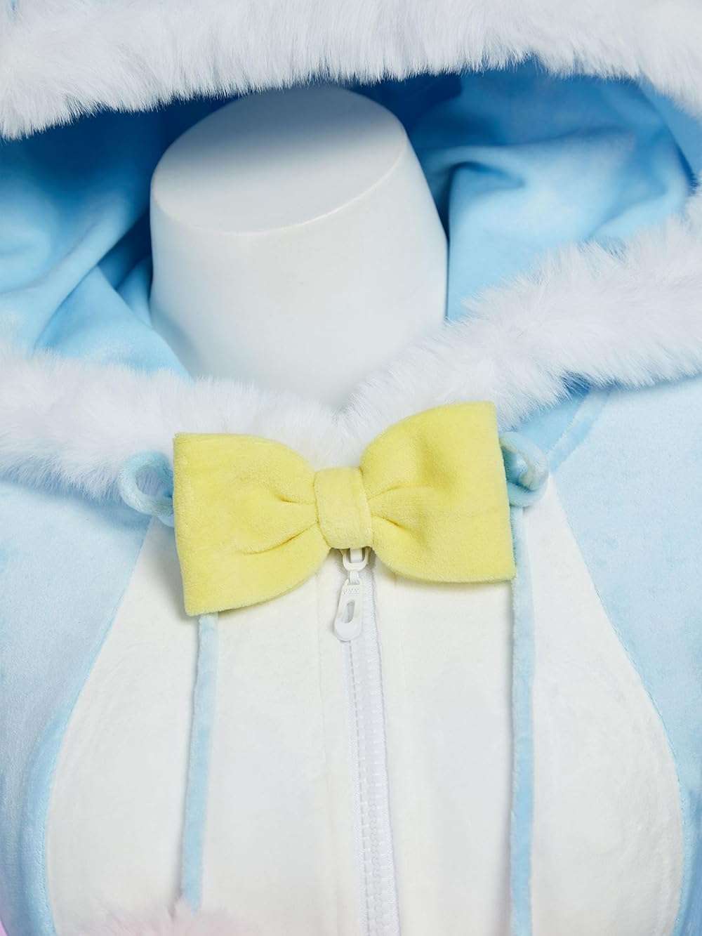 Mobbunny Women Easter Bunny Costume Blue Rabbit Romper Onesie Plush Pajama Bodysuit Fluffy Hooded Jumpsuit with Tail - Image 6