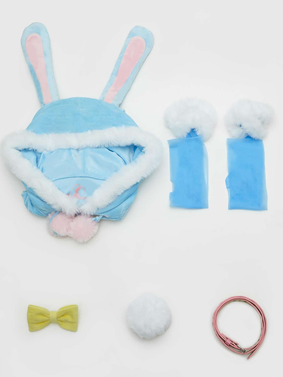 Mobbunny Women Easter Bunny Costume Blue Rabbit Romper Onesie Plush Pajama Bodysuit Fluffy Hooded Jumpsuit with Tail - Image 7