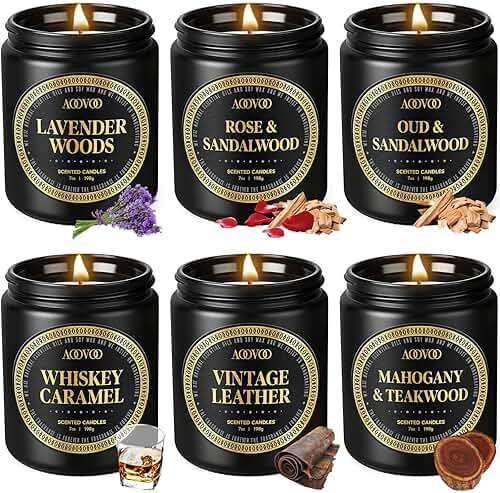 AOOVOO Scented Candles Gift Set - 6 Pack Men Candles for Home Scented, 42 oz Soy Candle for Men, 300 Hour Long Lasting Candle Set for Birthday, Father's Day, Valentine, Christmas, Anniversary - Image 1