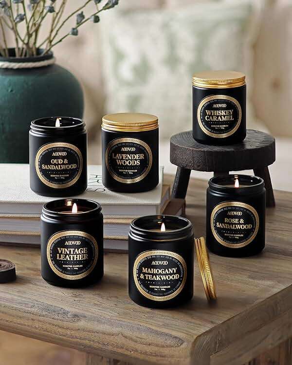 AOOVOO Scented Candles Gift Set - 6 Pack Men Candles for Home Scented, 42 oz Soy Candle for Men, 300 Hour Long Lasting Candle Set for Birthday, Father's Day, Valentine, Christmas, Anniversary - Image 2