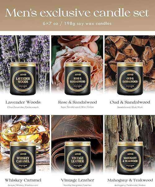 AOOVOO Scented Candles Gift Set - 6 Pack Men Candles for Home Scented, 42 oz Soy Candle for Men, 300 Hour Long Lasting Candle Set for Birthday, Father's Day, Valentine, Christmas, Anniversary - Image 4
