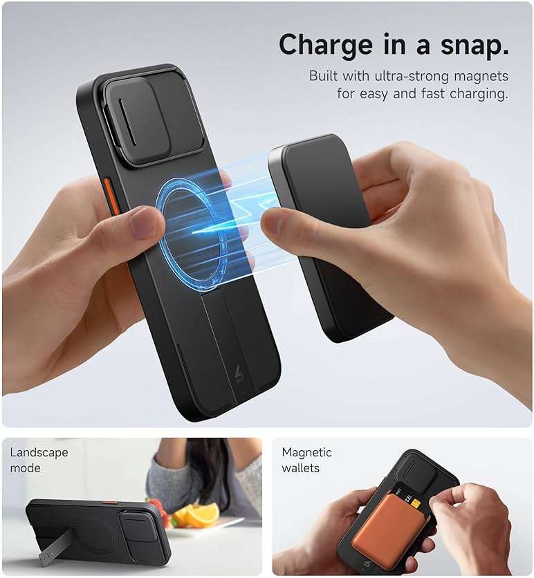 SURITCH for iPhone 13 Pro Max/12 Pro Max Case with Magnetic Camera Slide Cover and Adjustable Kickstand, Compatible with MagSafe, Shockproof Bumper Case Slim Protective Cover 6.7 Inch, Black - Image 3