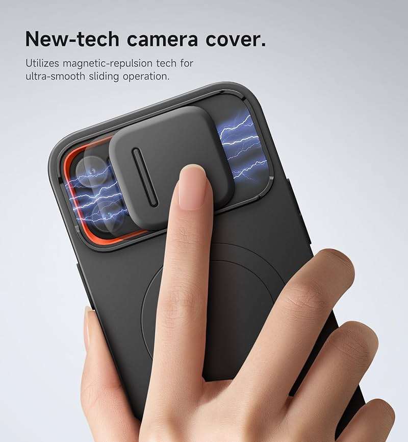 SURITCH for iPhone 13 Pro Max/12 Pro Max Case with Magnetic Camera Slide Cover and Adjustable Kickstand, Compatible with MagSafe, Shockproof Bumper Case Slim Protective Cover 6.7 Inch, Black - Image 4