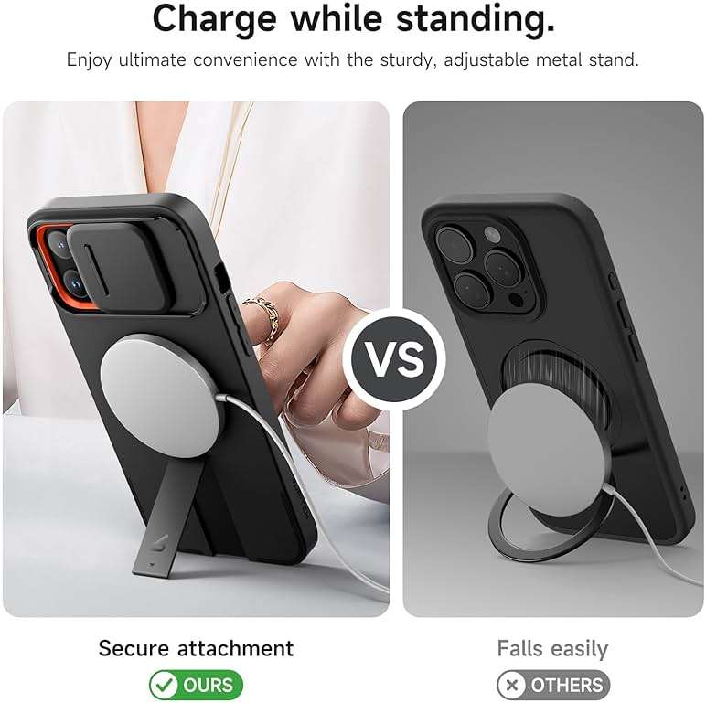 SURITCH for iPhone 13 Pro Max/12 Pro Max Case with Magnetic Camera Slide Cover and Adjustable Kickstand, Compatible with MagSafe, Shockproof Bumper Case Slim Protective Cover 6.7 Inch, Black - Image 5
