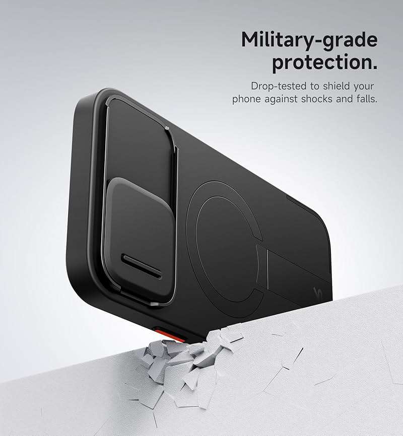 SURITCH for iPhone 13 Pro Max/12 Pro Max Case with Magnetic Camera Slide Cover and Adjustable Kickstand, Compatible with MagSafe, Shockproof Bumper Case Slim Protective Cover 6.7 Inch, Black - Image 6
