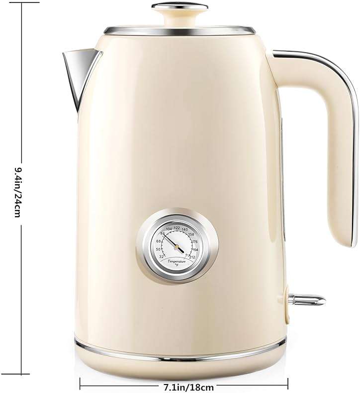 PUKOMC Electric Kettle, 1.7L Stainless Steel Tea Kettle with Temperature Gauge, 1500W Water Boiler with LED Light, BPA-Free, Auto Shut-Off and Boil-Dry Protection (Beige) Visit the Pukomc Store - Image 2