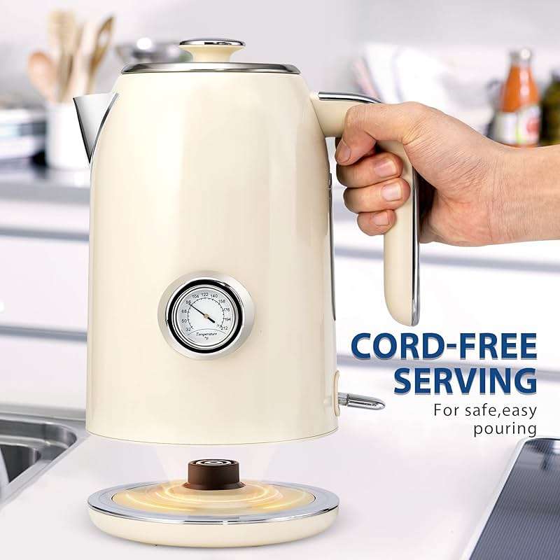 PUKOMC Electric Kettle, 1.7L Stainless Steel Tea Kettle with Temperature Gauge, 1500W Water Boiler with LED Light, BPA-Free, Auto Shut-Off and Boil-Dry Protection (Beige) Visit the Pukomc Store - Image 4