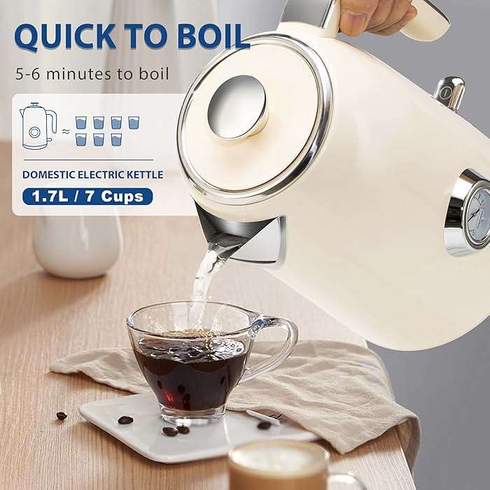 PUKOMC Electric Kettle, 1.7L Stainless Steel Tea Kettle with Temperature Gauge, 1500W Water Boiler with LED Light, BPA-Free, Auto Shut-Off and Boil-Dry Protection (Beige) Visit the Pukomc Store - Image 5