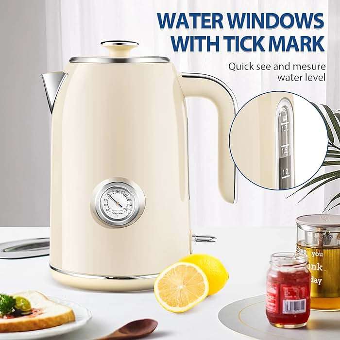 PUKOMC Electric Kettle, 1.7L Stainless Steel Tea Kettle with Temperature Gauge, 1500W Water Boiler with LED Light, BPA-Free, Auto Shut-Off and Boil-Dry Protection (Beige) Visit the Pukomc Store - Image 7