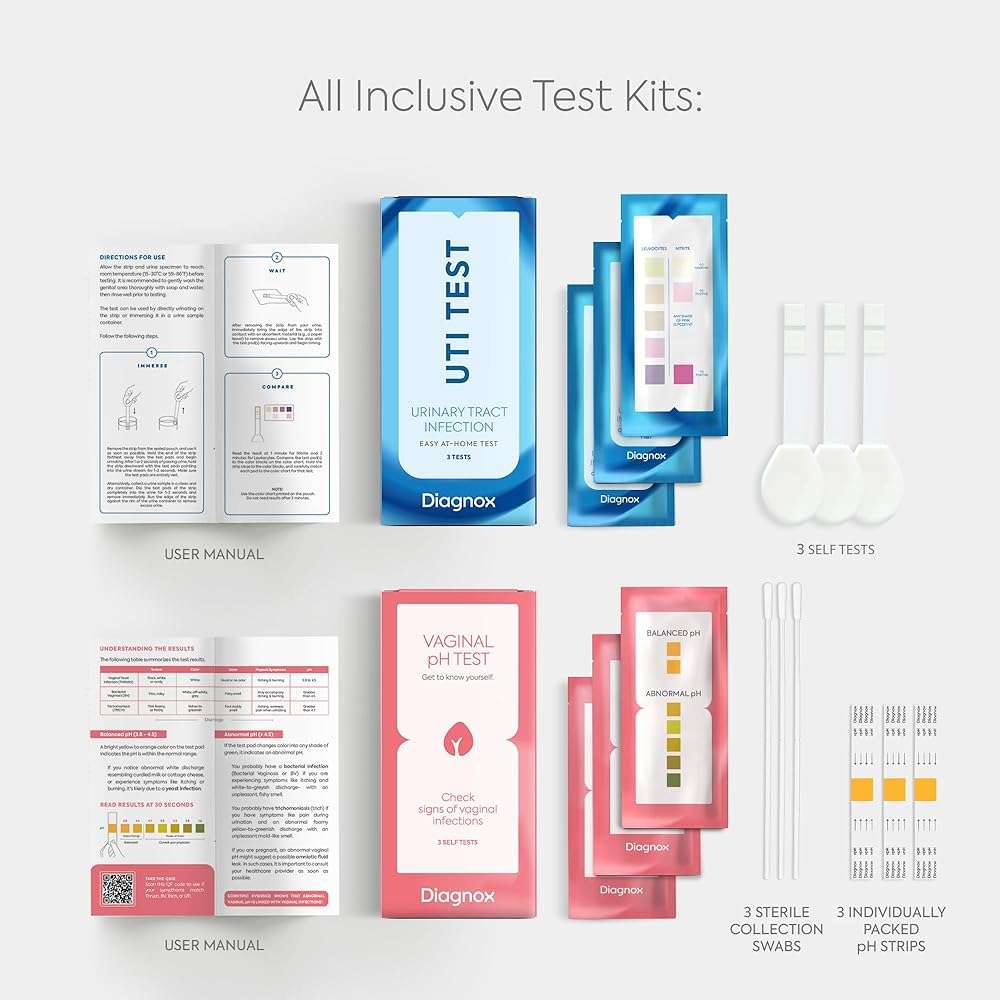 Diagnox UTI Test & Vaginal pH Test Bundle – Clinical Grade Accuracy – 3 UTI Test Strips & 3 Vaginal pH Test Strips for Women – UTI, BV, pH Balance and Yeast Infection Test Kit - Image 2