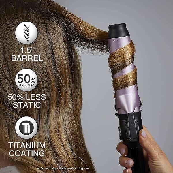 Remington Anti-Static 1.5-Inch Clipped Curling Iron with Titanium Protection, Fast Heat-Up, Ceramic Barrel for Big Voluminous Waves & Added Body, Auto Shut-Off - Image 2
