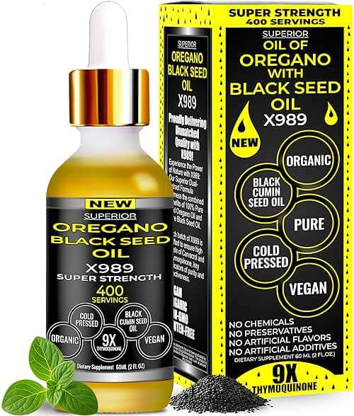 Oil Of Oregano With Black Seed Oil - 400 Servings, 2 in 1 Wild Organic Oregano Oil with Black Seed Oil for Immune & Digestive Support – Non-GMO, Gluten-Free Drops – Herbal Wellness Supplement - Image 1