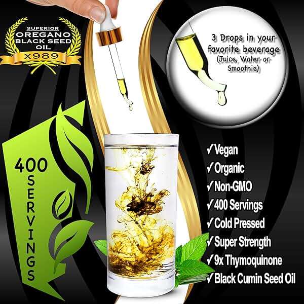 Oil Of Oregano With Black Seed Oil - 400 Servings, 2 in 1 Wild Organic Oregano Oil with Black Seed Oil for Immune & Digestive Support – Non-GMO, Gluten-Free Drops – Herbal Wellness Supplement - Image 2