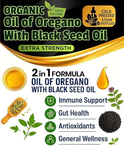 Oil Of Oregano With Black Seed Oil - 400 Servings, 2 in 1 Wild Organic Oregano Oil with Black Seed Oil for Immune & Digestive Support – Non-GMO, Gluten-Free Drops – Herbal Wellness Supplement - Image 4