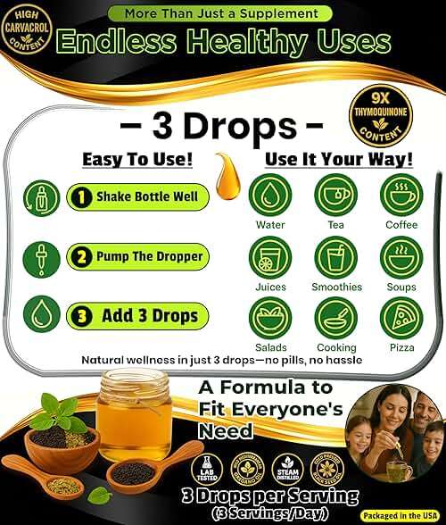 Oil Of Oregano With Black Seed Oil - 400 Servings, 2 in 1 Wild Organic Oregano Oil with Black Seed Oil for Immune & Digestive Support – Non-GMO, Gluten-Free Drops – Herbal Wellness Supplement - Image 5