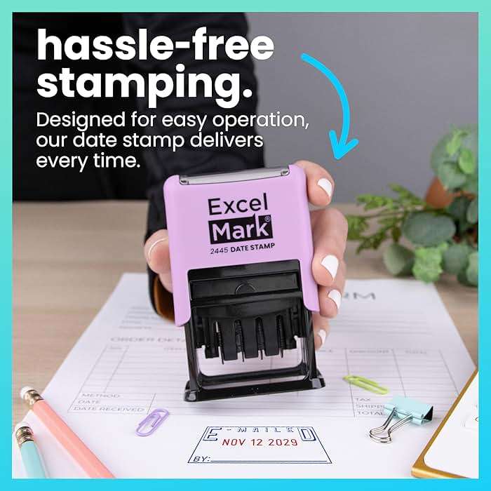 ExcelMark 2445 Date Stamp with Text - Blue and Red Ink (Violet Mount, Emailed) - Image 5