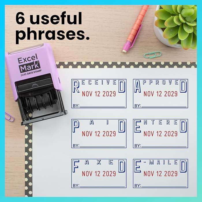 ExcelMark 2445 Date Stamp with Text - Blue and Red Ink (Violet Mount, Emailed) - Image 7