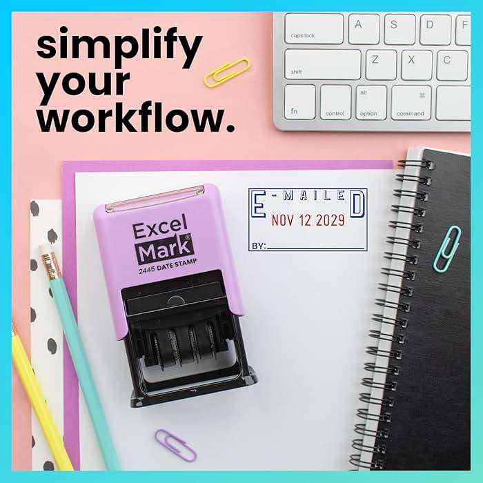 ExcelMark 2445 Date Stamp with Text - Blue and Red Ink (Violet Mount, Emailed) - Image 8