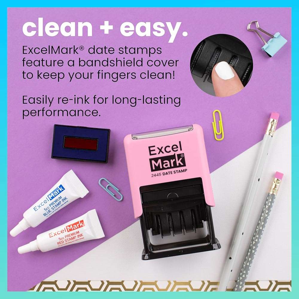 ExcelMark 2445 Date Stamp with Text - Blue and Red Ink (Pink Mount, Faxed) - Image 2
