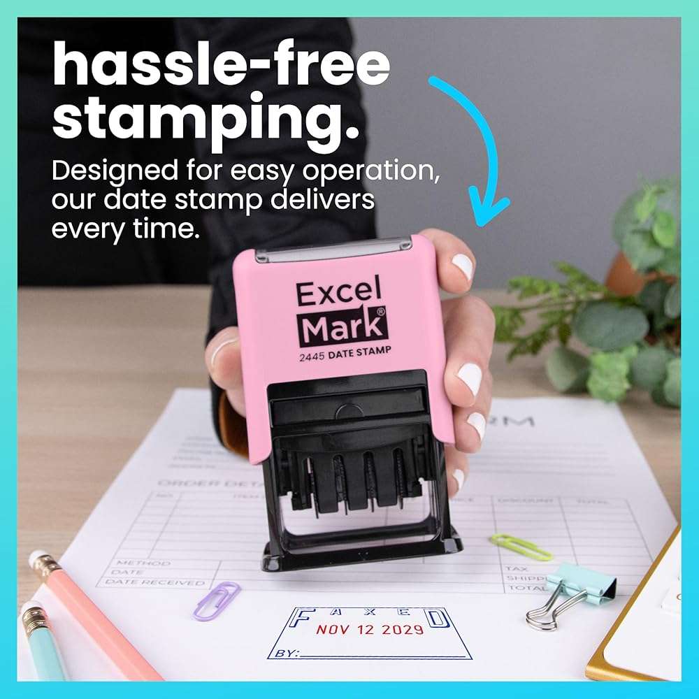 ExcelMark 2445 Date Stamp with Text - Blue and Red Ink (Pink Mount, Faxed) - Image 5