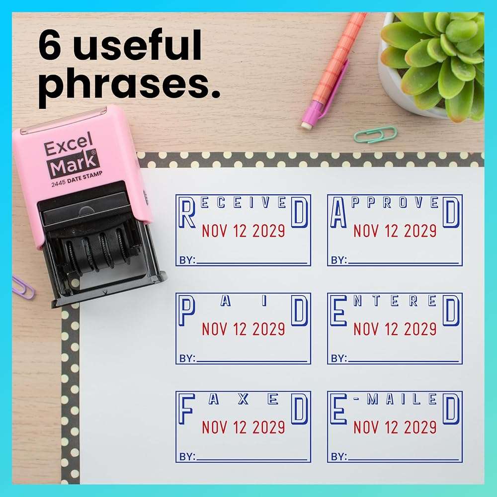 ExcelMark 2445 Date Stamp with Text - Blue and Red Ink (Pink Mount, Faxed) - Image 7