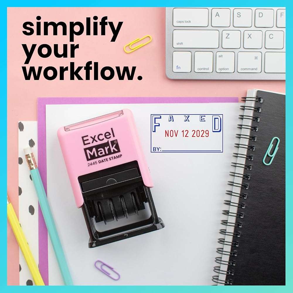 ExcelMark 2445 Date Stamp with Text - Blue and Red Ink (Pink Mount, Faxed) - Image 8