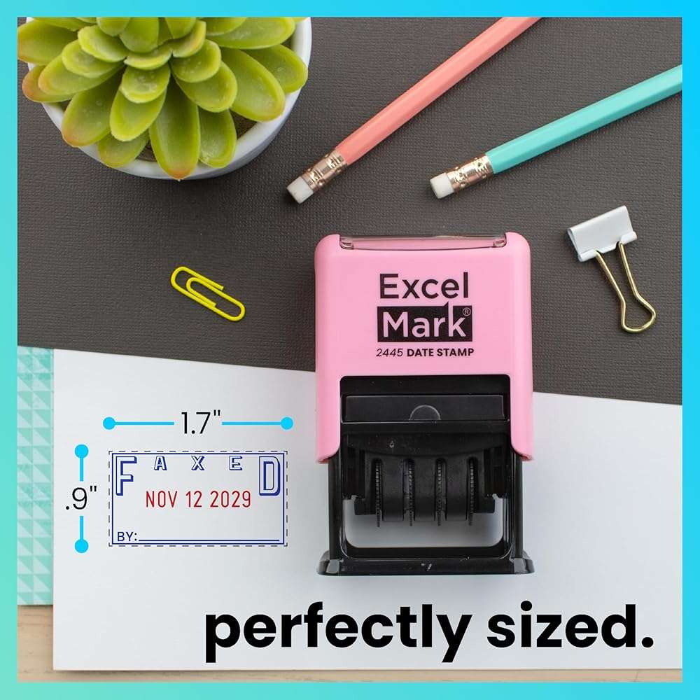 ExcelMark 2445 Date Stamp with Text - Blue and Red Ink (Pink Mount, Faxed) - Image 9