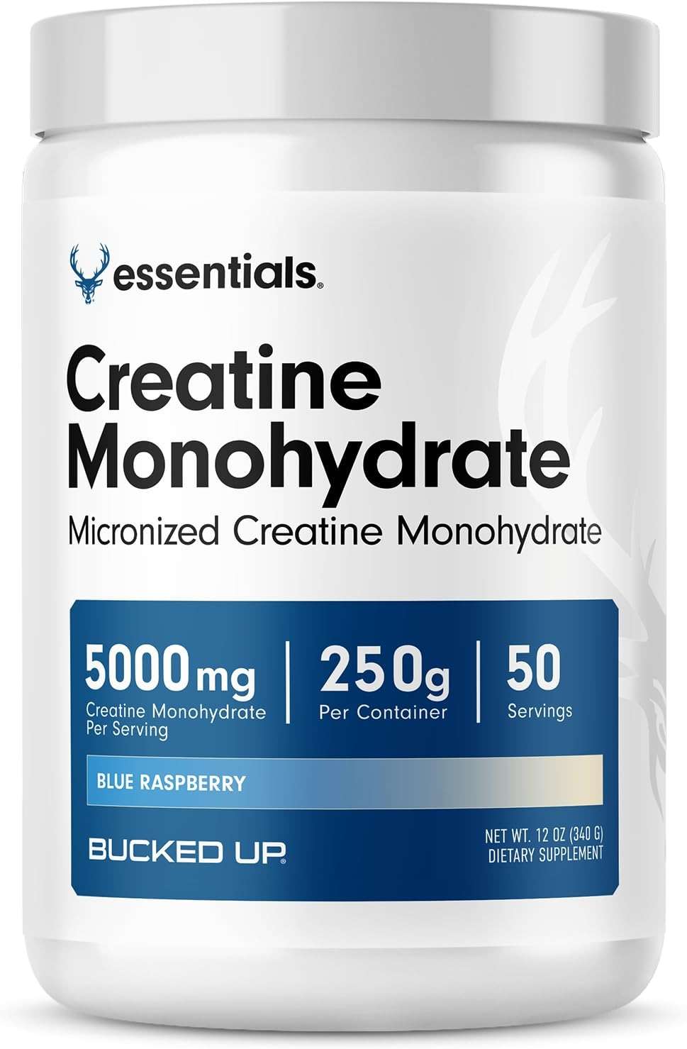 Bucked Up Blue Rasberry Creatine for Women and Men - Easy to Mix Vegetarian - Flavored Creatine Monohydrate Powder - Made in USA - 5G Per Serving - 50 Servings - 250 Grams Per Container - Image 1