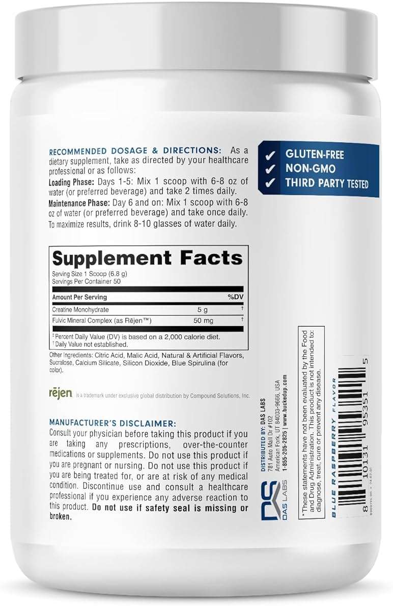 Bucked Up Blue Rasberry Creatine for Women and Men - Easy to Mix Vegetarian - Flavored Creatine Monohydrate Powder - Made in USA - 5G Per Serving - 50 Servings - 250 Grams Per Container - Image 4