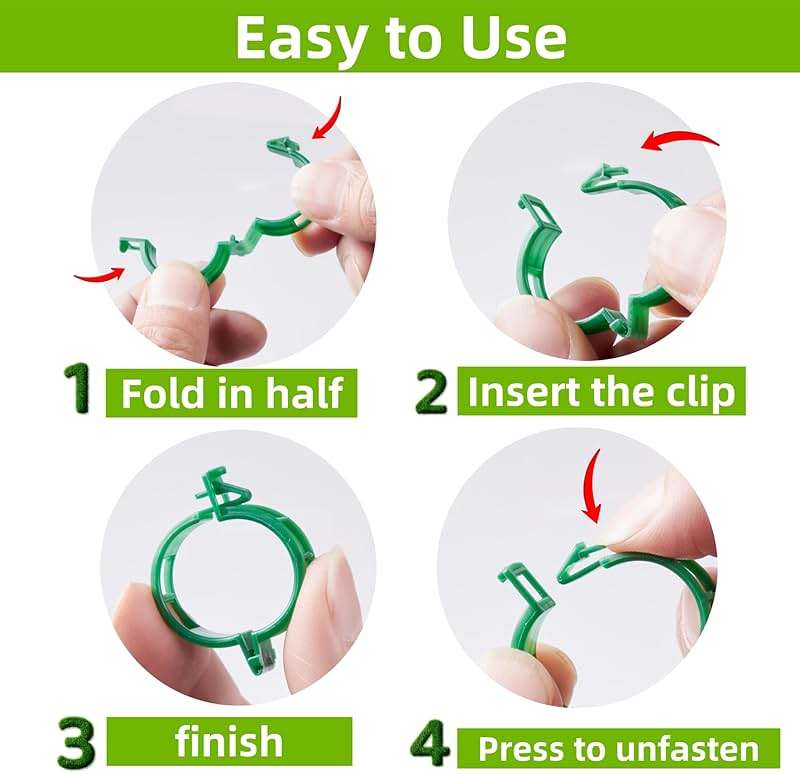CIQIYO 100 Pcs Plant Support Clips,Plastic Clips for Securing Plants,Tomato Vine Clips,Plant Fixing Clips,Garden Clips for Climbing Plants,Grape,Vine Vegetables (100, White) - Image 4