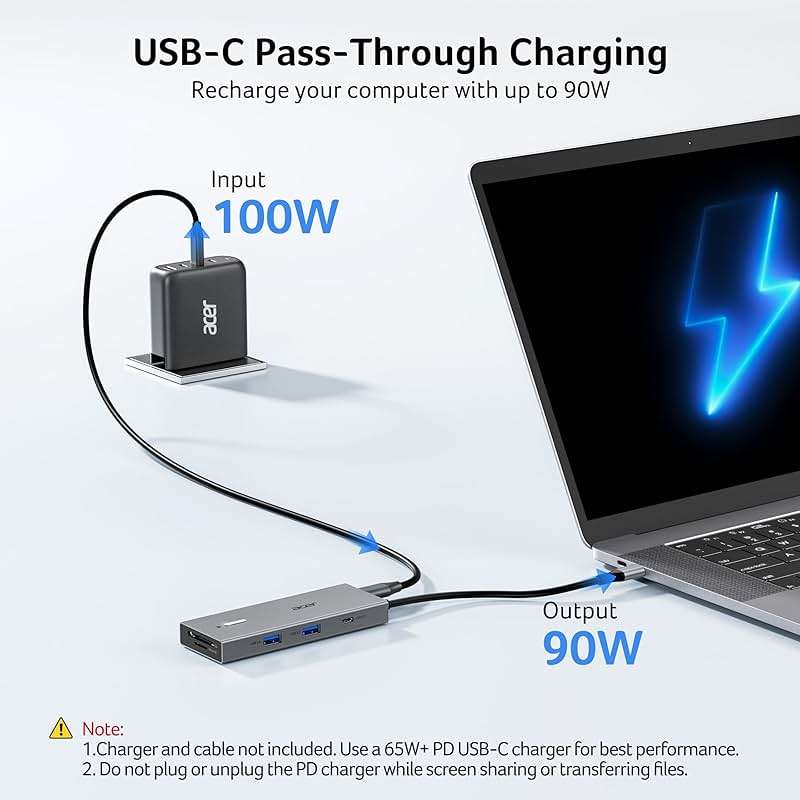 Acer USB C Docking Station Dual Monitor With 2 HDMI, 9-IN-1 Laptop Docking Station with 4K@60Hz HDMI, USB A&C 3.0, SD/Micro SD, 100W PD, USBC Dock Compatible with Acer/Dell XPS/HP/Mac/Surface (0.65FT) - Image 7