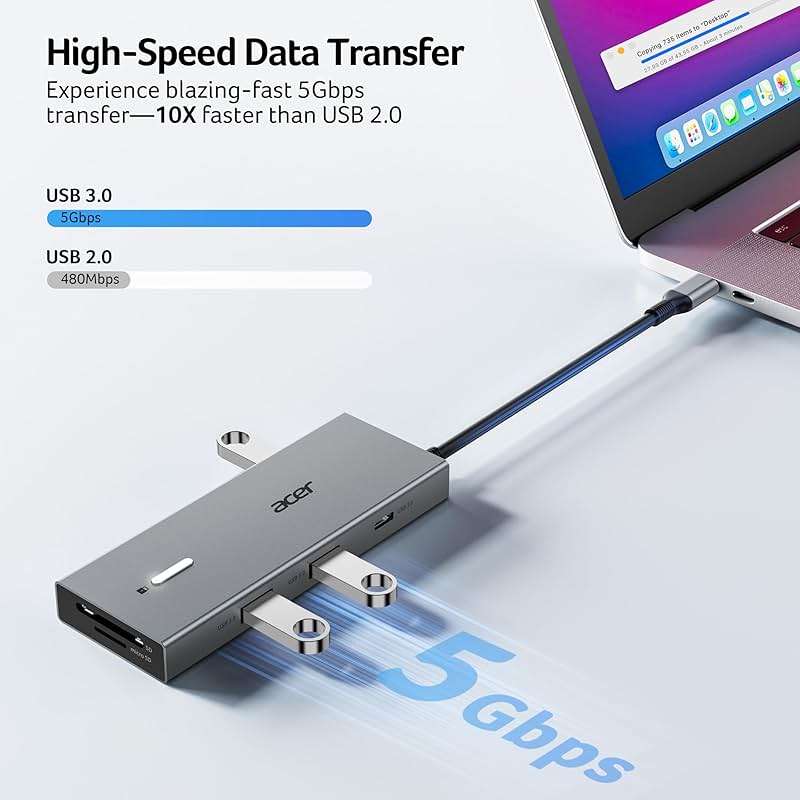 Acer USB C Docking Station Dual Monitor With 2 HDMI, 9-IN-1 Laptop Docking Station with 4K@60Hz HDMI, USB A&C 3.0, SD/Micro SD, 100W PD, USBC Dock Compatible with Acer/Dell XPS/HP/Mac/Surface (0.65FT) - Image 8