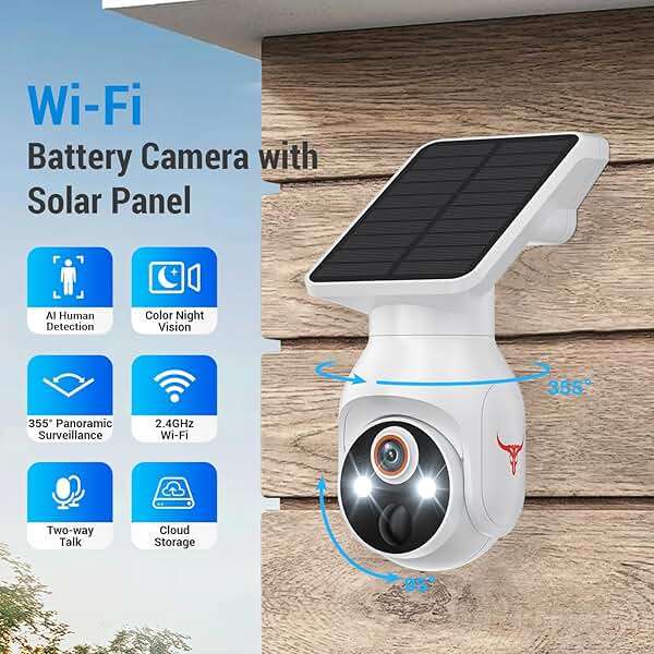 FameVibe 1080p Security Camera Wireless with Solar Panel, AI Human Detection, 2-Way Audio, Color Night Vision, Cloud Storage (Sold Separately), Indoor/Outdoor Surveillance Bullet Cam (WiFi) - Image 2