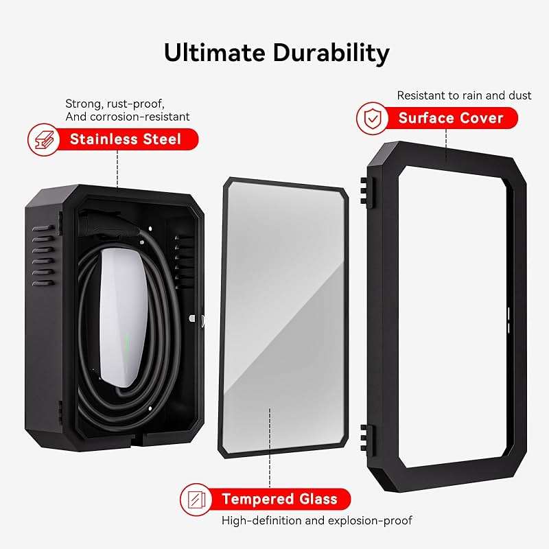 YONZEE Wall-Mounted EV Charger Protection Box – Weatherproof Charging Station Cover Case for Electric Vehicle Home Chargers, Compatible with Tesla, Standard Most EV Chargers - Image 8