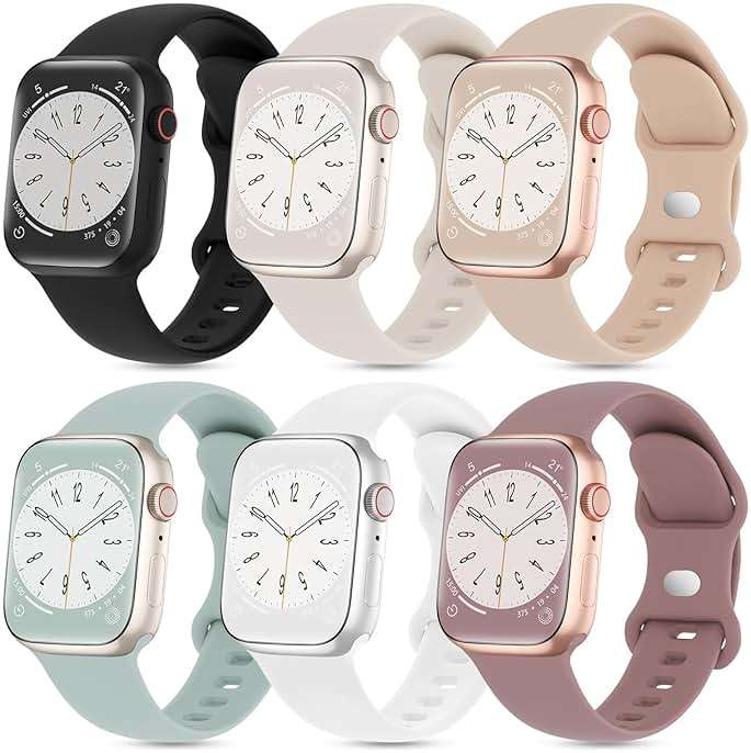 6 Pack Silicone Sport Bands Compatible with Apple Watch Band 38mm 40mm 41mm 42mm 44mm 45mm 46mm 49mm Women Men, Soft Strap Waterproof Wristband for iWatch Series 11 10 SE 9 8 7 6 5 4 Ultra 3 2 1 - Image 1