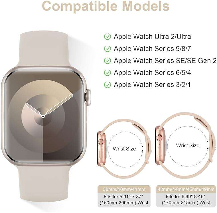 6 Pack Silicone Sport Bands Compatible with Apple Watch Band 38mm 40mm 41mm 42mm 44mm 45mm 46mm 49mm Women Men, Soft Strap Waterproof Wristband for iWatch Series 11 10 SE 9 8 7 6 5 4 Ultra 3 2 1 - Image 2