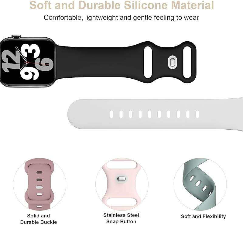 6 Pack Silicone Sport Bands Compatible with Apple Watch Band 38mm 40mm 41mm 42mm 44mm 45mm 46mm 49mm Women Men, Soft Strap Waterproof Wristband for iWatch Series 11 10 SE 9 8 7 6 5 4 Ultra 3 2 1 - Image 3