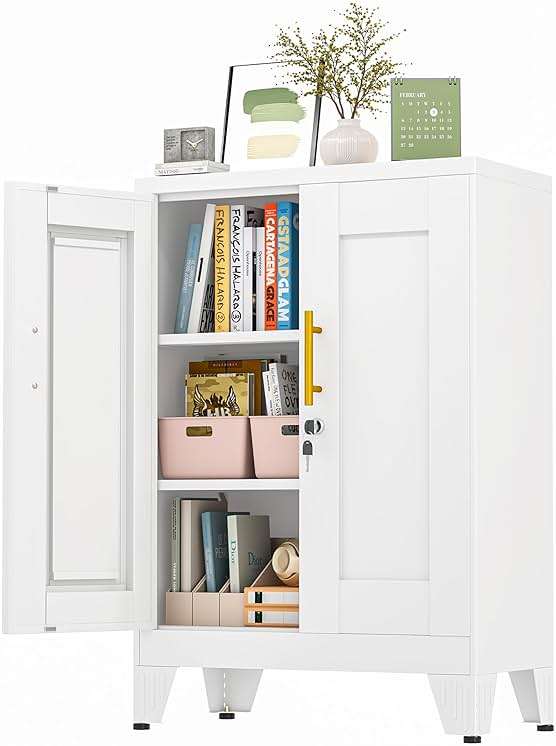 GAIOUS 36" White Floor Storage Cabinet, Locked Metal Storage Cabinets with 2 Doors and 2 Adjustable Shelves, Sideboard Buffet Cabient, Freestanding Cabinet for Home/Office/Garage/Tool Room/Bathroom - Image 1