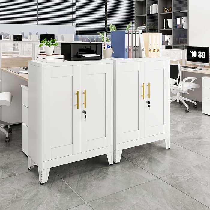 GAIOUS 36" White Floor Storage Cabinet, Locked Metal Storage Cabinets with 2 Doors and 2 Adjustable Shelves, Sideboard Buffet Cabient, Freestanding Cabinet for Home/Office/Garage/Tool Room/Bathroom - Image 2