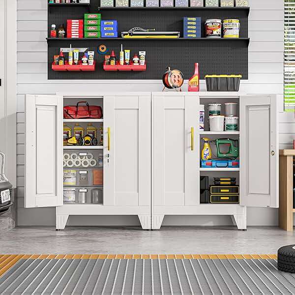 GAIOUS 36" White Floor Storage Cabinet, Locked Metal Storage Cabinets with 2 Doors and 2 Adjustable Shelves, Sideboard Buffet Cabient, Freestanding Cabinet for Home/Office/Garage/Tool Room/Bathroom - Image 4