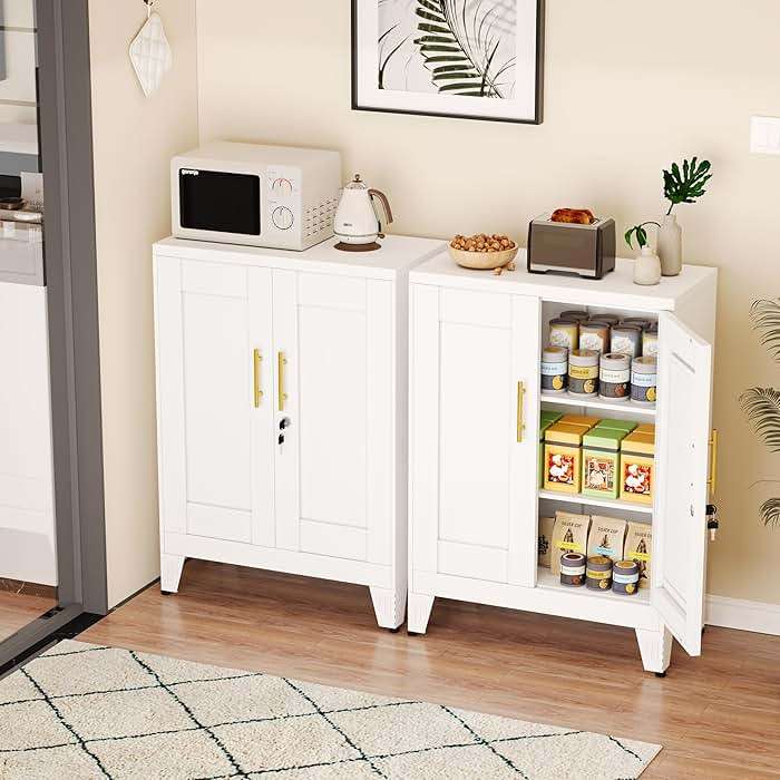 GAIOUS 36" White Floor Storage Cabinet, Locked Metal Storage Cabinets with 2 Doors and 2 Adjustable Shelves, Sideboard Buffet Cabient, Freestanding Cabinet for Home/Office/Garage/Tool Room/Bathroom - Image 5