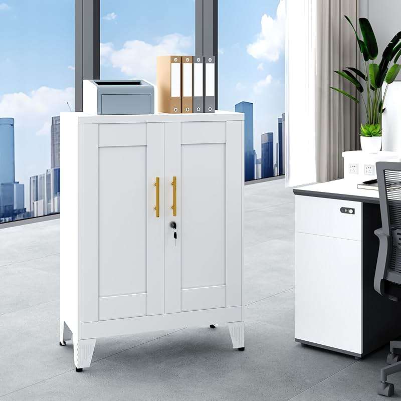 GAIOUS 36" White Floor Storage Cabinet, Locked Metal Storage Cabinets with 2 Doors and 2 Adjustable Shelves, Sideboard Buffet Cabient, Freestanding Cabinet for Home/Office/Garage/Tool Room/Bathroom - Image 6