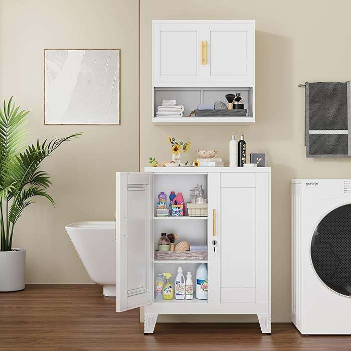 GAIOUS 36" White Floor Storage Cabinet, Locked Metal Storage Cabinets with 2 Doors and 2 Adjustable Shelves, Sideboard Buffet Cabient, Freestanding Cabinet for Home/Office/Garage/Tool Room/Bathroom - Image 7